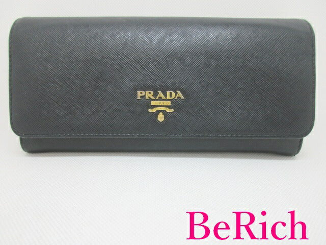 プラダ 二つ折り 長財布 1M1132 サフィアーノ レザー 黒 ブラック ピンク レザー PRADA ロング ウォレット 【中古】【送料無料】bs3031