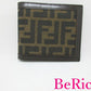 美品 フェンディ FENDI メンズ 二つ折り財布 01455 ズッカ ロゴ ブラウン 茶 キャンバス レザー コンパクト ウォレット 【中古】【送料無料】 bs3158