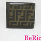 美品 フェンディ FENDI メンズ 二つ折り財布 01455 ズッカ ロゴ ブラウン 茶 キャンバス レザー コンパクト ウォレット 【中古】【送料無料】 bs3158