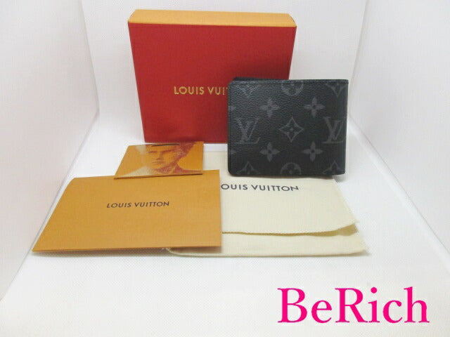 美品 ルイヴィトン LOUIS VUITTON ポルトフォイユ スレンダー 二つ折り 財布 モノグラム エクリプス M62294 グレー コンパクト ウォレット 小銭入れなし メンズ レディース 【中古】【送料無料】 bs3295