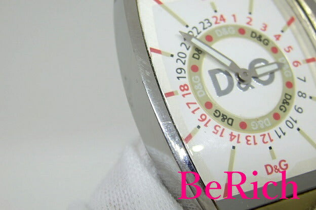 ドルチェ ＆ ガッバーナ Dolce & Gabbana メンズ 腕時計 トノー型 白 ホワイト 文字盤 SS ラバー ブレス ロゴ アナログ クォーツ QZ ウォッチ 【中古】【送料無料】 bt2135