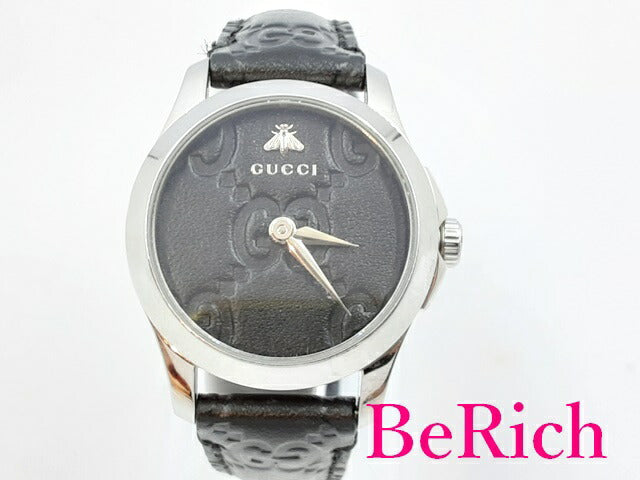 グッチ GUCCI Gタイムレス YA126579A レディース 腕時計 Bee 蜂 GG シマ 黒 ブラック 文字盤 SS レザー ブレス ロゴ アナログ クォーツ QZ ウォッチ 【中古】【送料無料】 bt2761