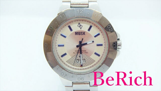 ムスク MUSK メンズ 腕時計 MM-2213 シルバー 文字盤 SS アナログ クォーツ ウォッチ デイト 【中古】【送料無料】 ht3629
