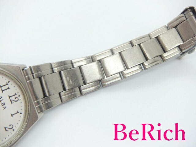 セイコー SEIKO アルバ メンズ 腕時計 VX43-0AG0 白 ホワイト 文字盤 チタン シルバー クォーツ デイデイト ウォッチ 時計 ALBA 【中古】【送料無料】 ht4154