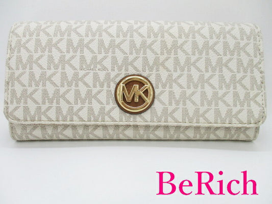 マイケルコース MICHAEL KORS 長財布 35FBGFTE1B 白 ホワイト PVC MK ロゴ 二つ折り財布 ロング ウォレット  【中古】【送料無料】 sh1572